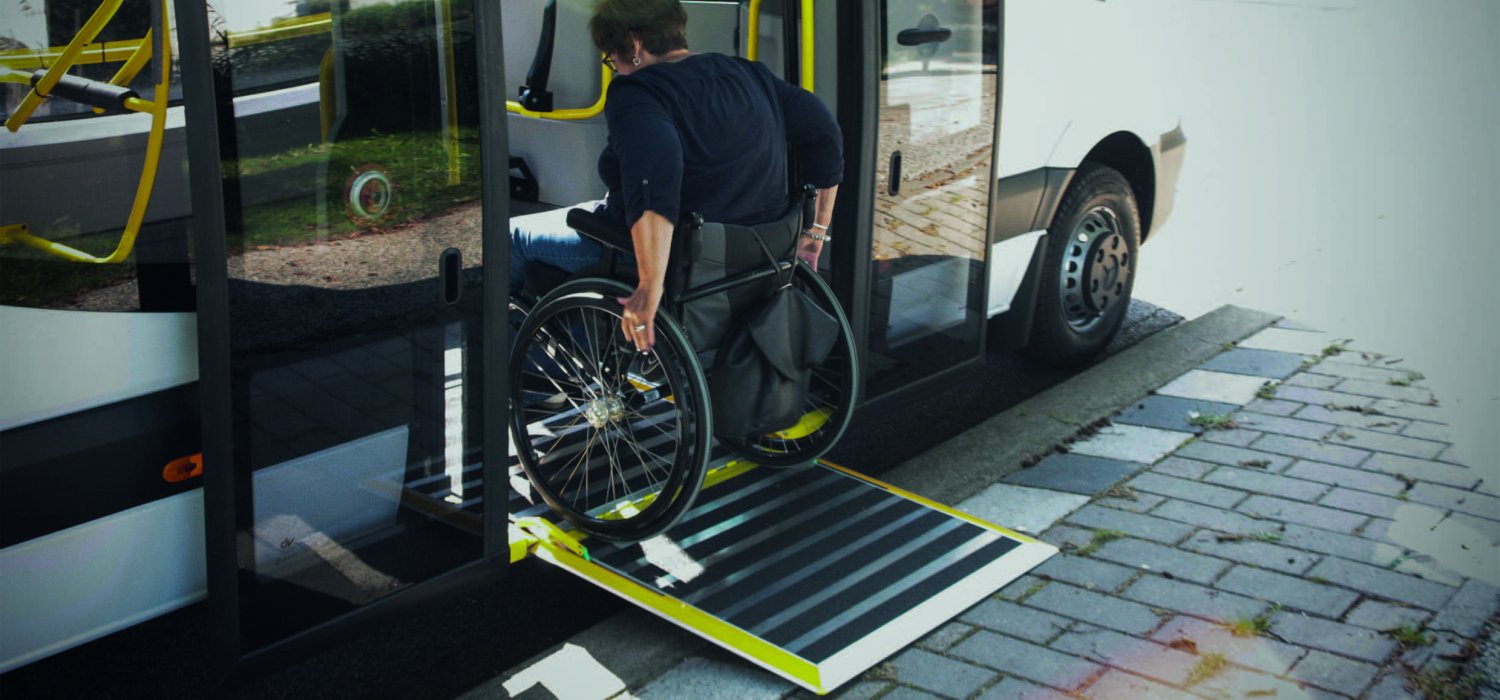 Wheelchair ramp with person